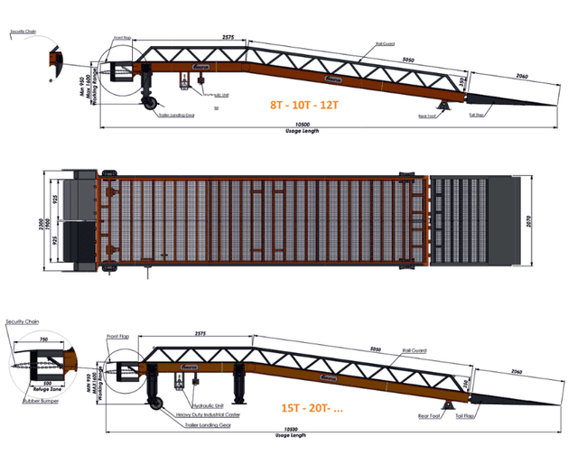 Technische tekening Saurus laadbrug voor eenvoudig laden en lossen