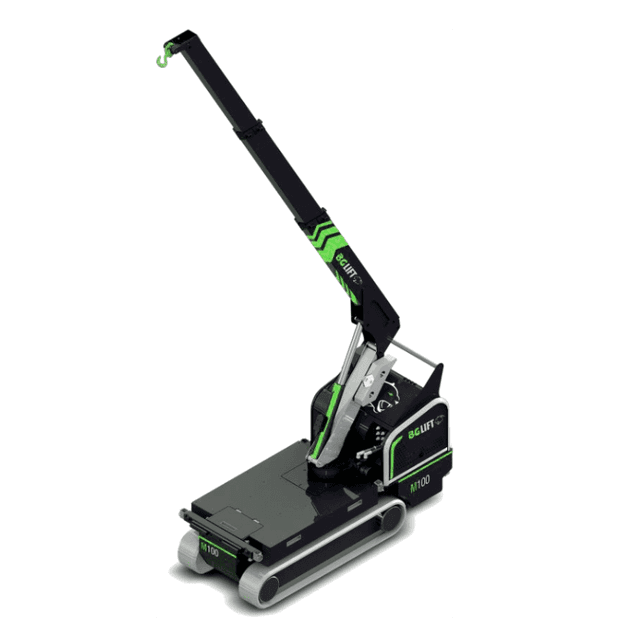 BG Lift M100 Li-ion minhijskraan Technische tekening en lastdiagram van de BG Lift M100 Li-ion